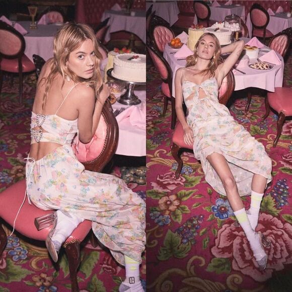 For Love & Lemons Louisa Maxi Dress Floral Silk Maxi XS - Picture 1 of 7